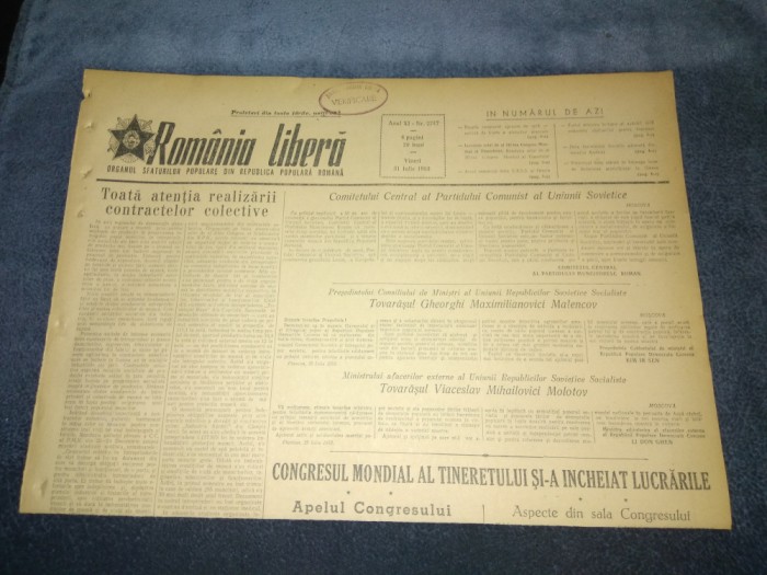 ZIARUL ROMANIA LIBERA 31 IULIE 1953