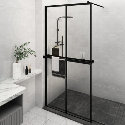 Paravan duș walk-in cu raft negru 118x195cm sticlă ESG/aluminiu foto