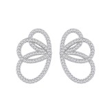 Cumpara ieftin Cercei Dama Argint 925 Rodiat, Model Fluture Abstract cu Bucle Suprapuse si Zirconii Pave, Atcom