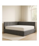 Pat Tapitat De Colt Figo Gri Catifea Premium + Saltea Lux Ortopedica 140x200cm