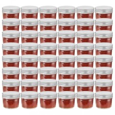 vidaXL Borcane din sticlă pentru gem, capac argintiu, 48 buc, 110 ml