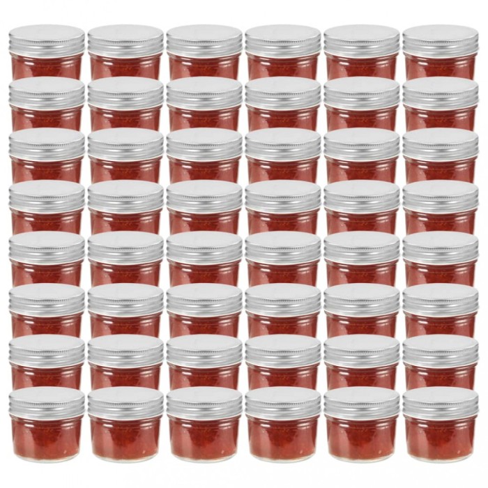 vidaXL Borcane din sticlă pentru gem, capac argintiu, 48 buc, 110 ml 50793