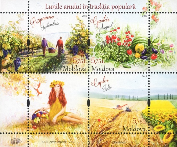 MOLDOVA 2019, Lunile anului in traditia populara, Flora Fauna, Struguri, MNH