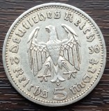 (A763) MONEDA DIN ARGINT GERMANIA - 5 MARK 1936, LIT. A, PAUL VON HINDENBURG, Europa