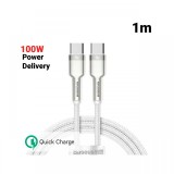 Cablu Type-C la Type-C Baseus Cafule Series Metal 100W White (1m, impletitura nylon)