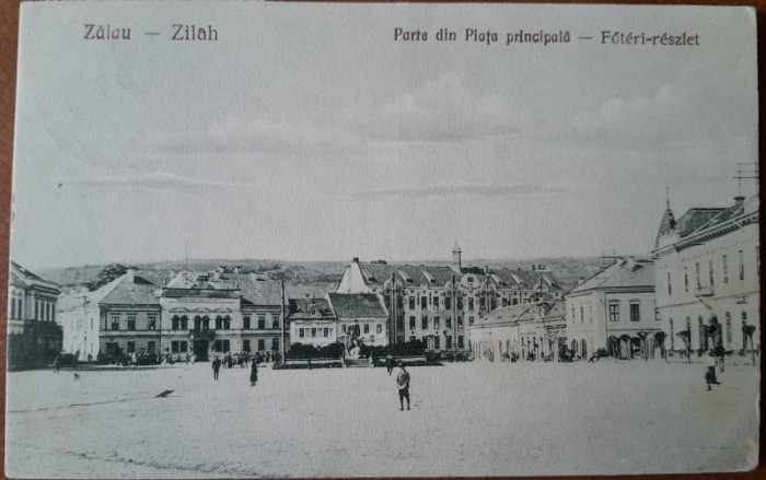 Carte postala, Zalau, parte din Piata principala, 1929