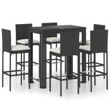 Cumpara ieftin Set mobilier bar de exterior cu perne, 7 piese, negru poliratan