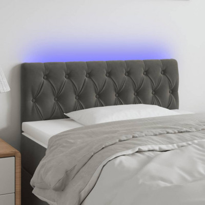 vidaXL Tăblie de pat cu LED, gri &amp;icirc;nchis, 90x7x78/88 cm, catifea foto