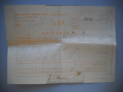 HOPCT DOCUMENT VECHI NR 499 BANCA DE STAT RPR -CHITANTA I V P 1950 BUCURESTI foto