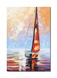 Cumpara ieftin Tablou peisaj marin cu velier pictat manual, Calmitate, 60x40cm ulei pe panza in cutit, efect 3D
