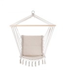 Scaun Hamac cu Franjuri Crem, 55x100cm, 150kg, Bumbac/Poliester, Interior/Exterior, Inel Otel+Bara Lemn