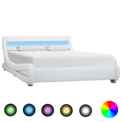 vidaXL Cadru de pat cu LED, alb, 140 x 200 cm, piele artificială foto