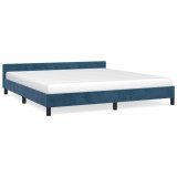 Cadru de pat cu tăblie, albastru &icirc;nchis, 160x200 cm, catifea