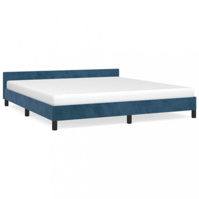 Cadru de pat cu tăblie, albastru &amp;icirc;nchis, 160x200 cm, catifea foto