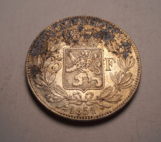 Belgia 5 Franci 1851 AUNC Piesa de Colectie foto