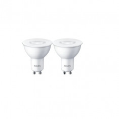 Pachet 2 becuri LED Philips, GU10, 4.7W (50W), 380 lm, 2700K ,clasa e F