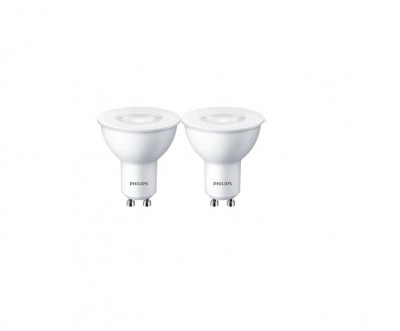 Pachet 2 becuri LED Philips, GU10, 4.7W (50W), 380 lm, 2700K ,clasa e F foto