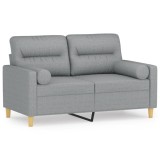Canapea cu 2 locuri cu pernute, gri deschis, 120 cm, textil