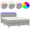 Pat cu arcuri, saltea si LED, gri deschis, 140x190 cm, textil