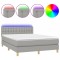 Pat cu arcuri, saltea si LED, gri deschis, 140x190 cm, textil