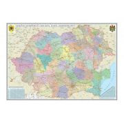 Romania si Republica Moldova. Harta administrativa /Harta de contur (verso), 500x350mm, fara sipci (GHRA50) foto