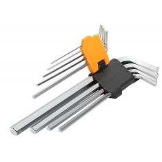 Set de 9 chei hexagonale cu brat extra-lung Cr-V 1,5/2/2,5/3