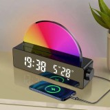 Ceas desteptator sunrise, inteligent, alarma cu simulare rasarit si apus, lampa de veghe si relaxare, afisaj LED modern, trezire blanda