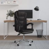 Fotoliu Birou Rabatabil vidaXL, Piele Ecologica Neagra, Inaltime Reglabila, Pivotant 360&deg;, Suport Picioare, 63x56x122cm