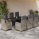 VidaXL Set mobilier grădină cu perne, 9 piese, gri deschis, poliratan