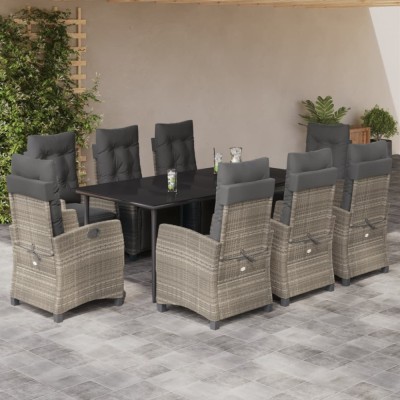 Set mobilier gradina cu perne, 9 piese, gri deschis, poliratan GartenMobel Dekor foto