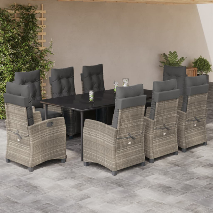 Set mobilier gradina cu perne, 9 piese, gri deschis, poliratan GartenMobel Dekor