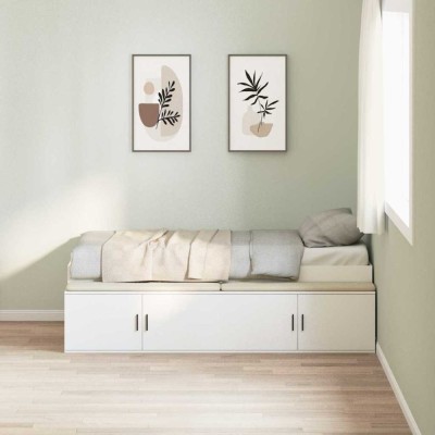 vidaXL Cadru de pat cu depozitare Alb 100 x 200 cm Lemn compozit foto