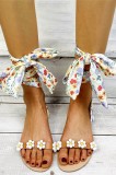 CH31-2 Sandale cu bretele din material floral si prindere prin legare, 36 - 38, 40