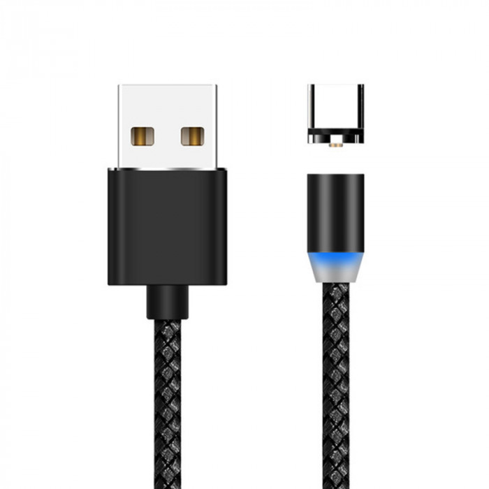 Cablu de incarcare USB - Type C, conector magnetic, cordon impletit, 1m