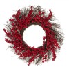 Coroniță Decorativă Crăciun, 50cm, Baze Lemn, Fructe Roșii, Ornamente PE și Spumă, Oem