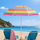 Umbrela Plaja Fucsia cu Dungi Galbene &amp; Cadru Metalic &Oslash;1.80m