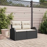 VidaXL Sofa de grădină pentru 2 persoane cu perne, Negru din poliratan.