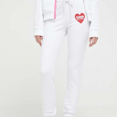 Love Moschino pantaloni de trening culoarea alb, cu imprimeu