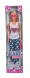Papusa Steffi Jeans Fashion cu bluza alba si accesorii chic, 29 cm