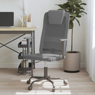 vidaXL Scaun birou reglabil &amp;icirc;n &amp;icirc;nălțime, gri, piele artificială/plasă foto
