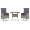 Set mobilier gradina, 3 piese, gri, poliratan si lemn acacia