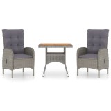 Set mobilier gradina, 3 piese, gri, poliratan si lemn acacia