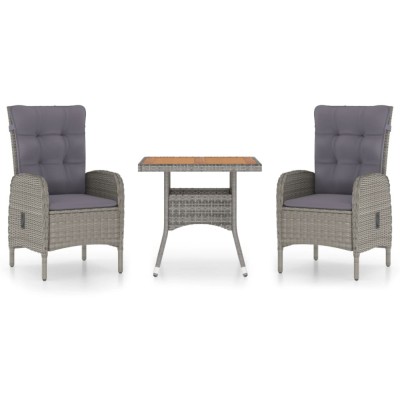 Set mobilier gradina, 3 piese, gri, poliratan si lemn acacia foto