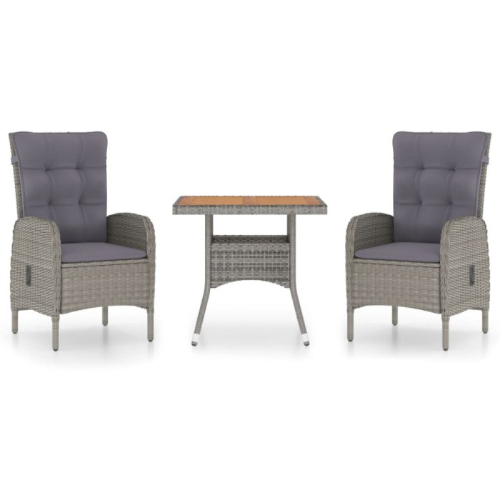 Set mobilier gradina, 3 piese, gri, poliratan si lemn acacia