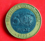 Moneda Monede America : 5 Pesos 1997 Republica Dominicana, America de Nord