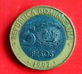 5 Pesos 1997 Republica Dominicana bimetal Moneda Monede America
