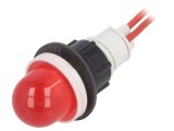 Lampă LED Convexă Roșie 230V 13mm cu Cabluri 300mm