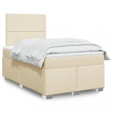 VidaXL Pat box spring cu saltea, crem, 120x200 cm, textil
