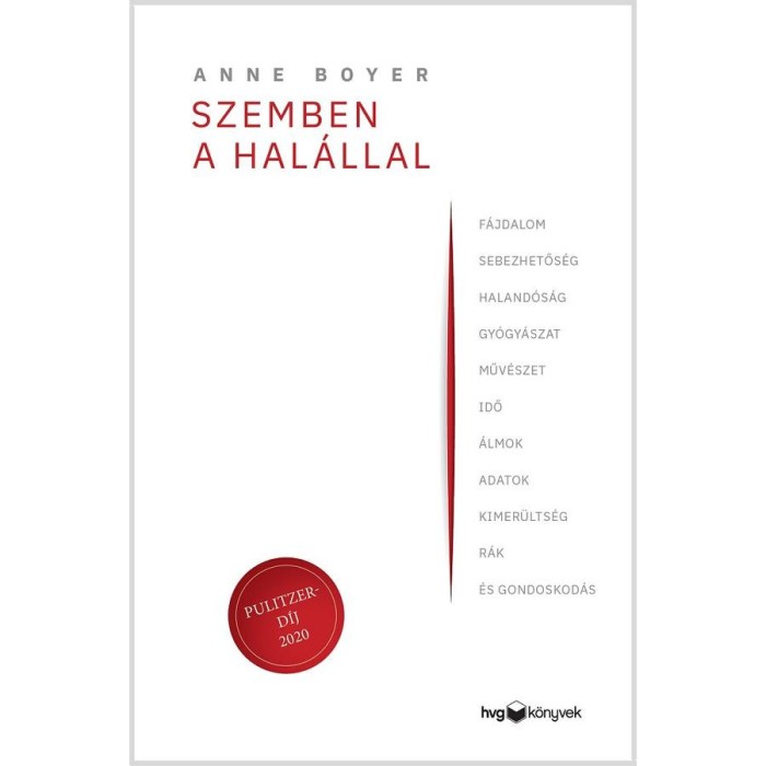 Szemben a hal&aacute;llal - F&aacute;jdalom, sebezhetős&eacute;g, haland&oacute;s&aacute;g, gy&oacute;gy&aacute;szat, műv&eacute;szet, idő, &aacute;lmok, adatok, kimer&uuml;lts&eacute;g, r&aacute;k &eacute;s gondoskod&aacute;s - Anne Boyer