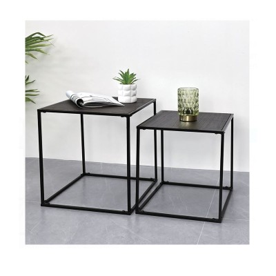 Set 2 mese auxiliare/de cafea cu cadru metalic, cub si suprafata din MDF wenge foto